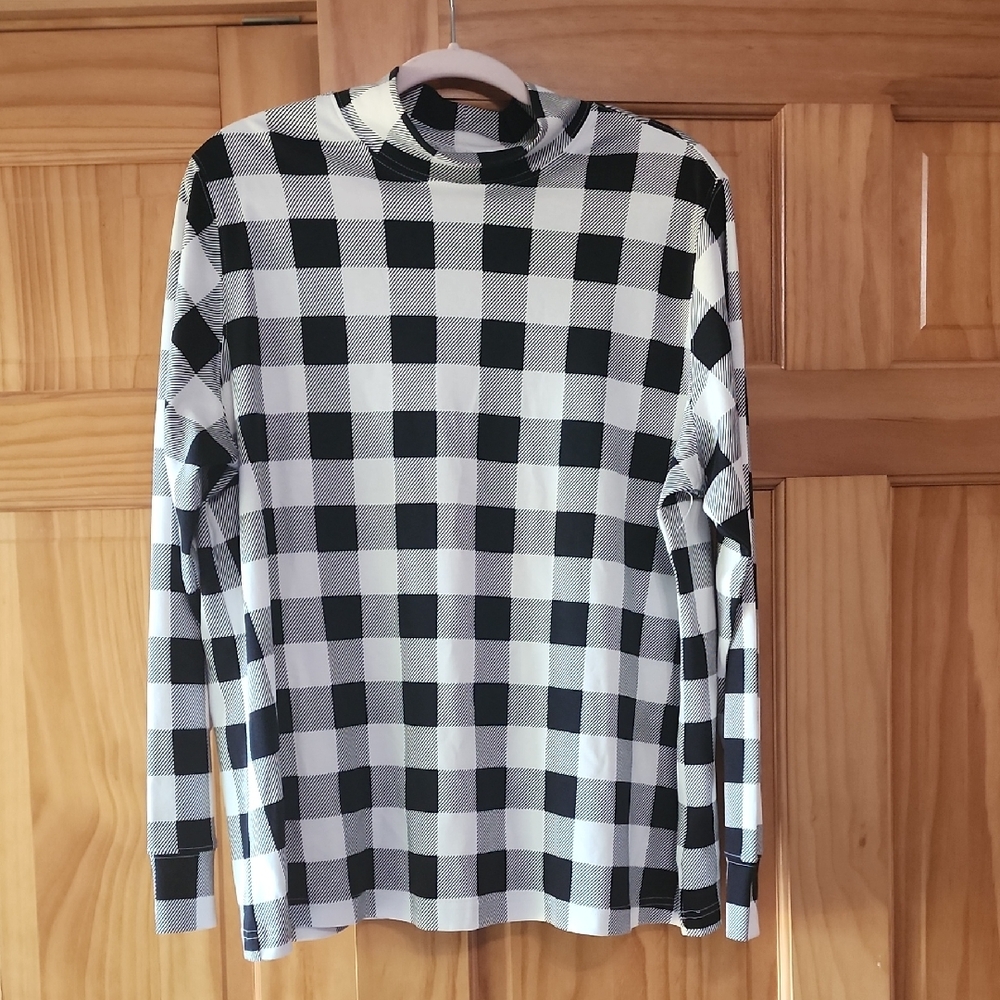 Lands' End Plaid Long Sleeve Shirt High Neck